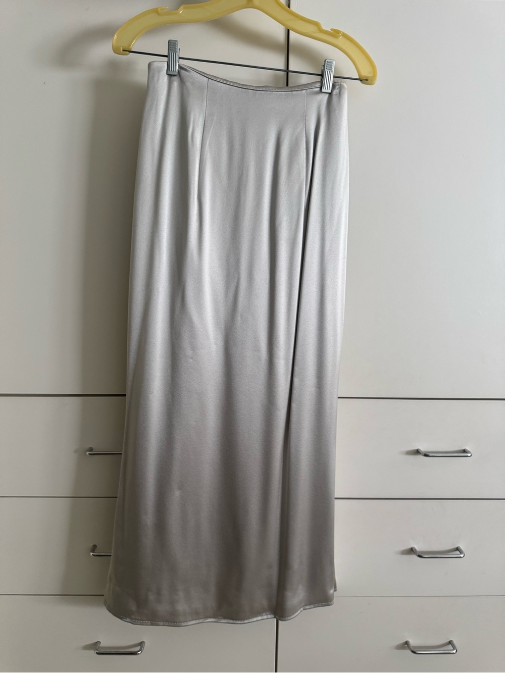 Satin Silver Maxi Skirt — Sleek Women's Evening Skirt